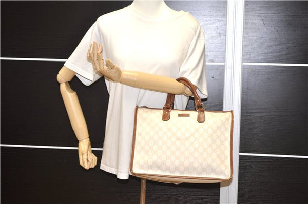 Authentic GUCCI Vintage Shoulder Tote Bag GG PVC Leather 190259 Ivory 9147F