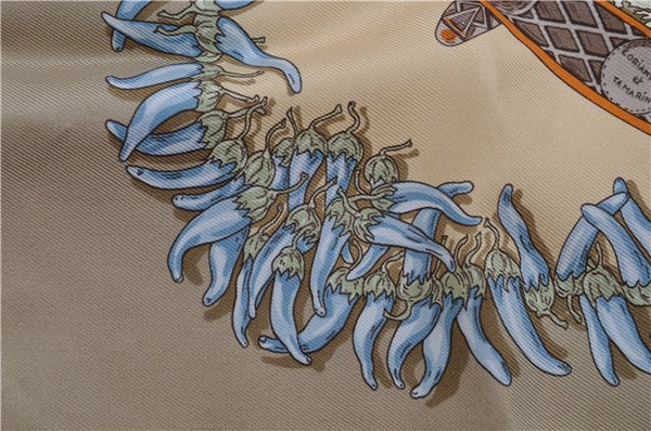 Authentic HERMES Petit Carre 40 Scarf Handkerchief "Des Epices" Silk Brown 9148D