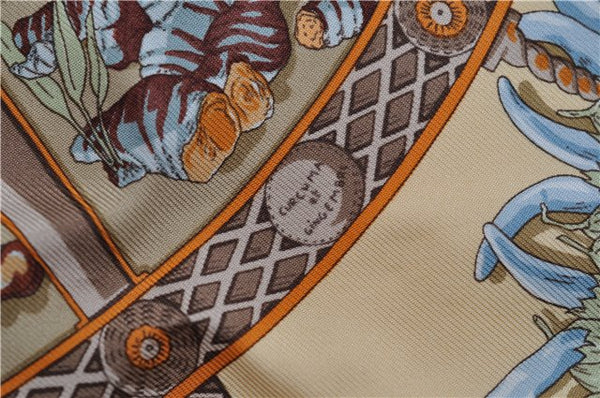 Authentic HERMES Petit Carre 40 Scarf Handkerchief "Des Epices" Silk Brown 9148D