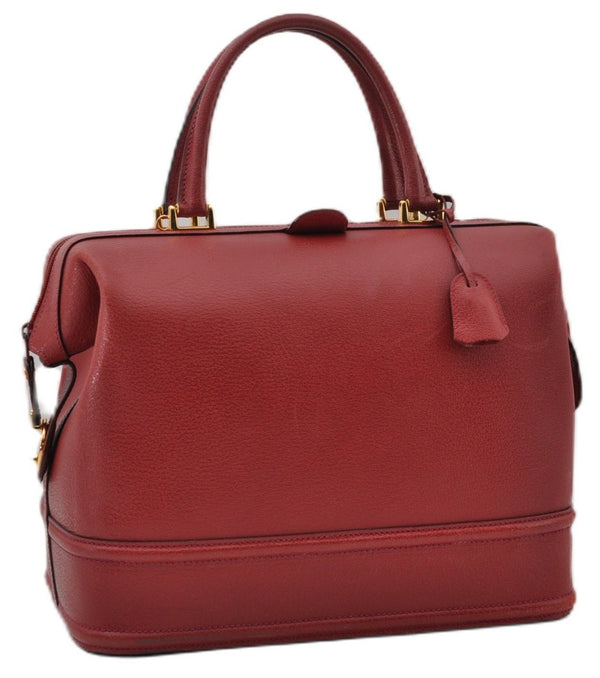 Authentic GUCCI Vintage Doctors Bag 2Way Shoulder Hand Bag Leather Red 9149F