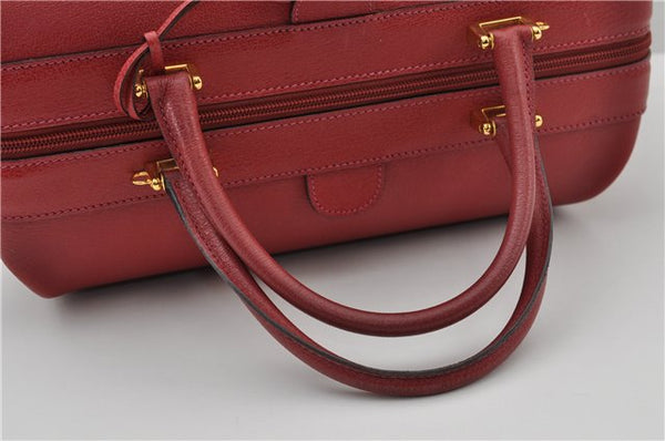 Authentic GUCCI Vintage Doctors Bag 2Way Shoulder Hand Bag Leather Red 9149F