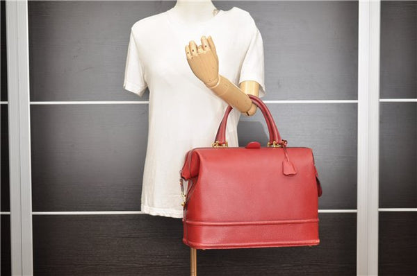 Authentic GUCCI Vintage Doctors Bag 2Way Shoulder Hand Bag Leather Red 9149F