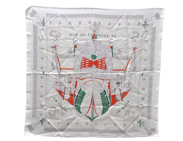 Authentic HERMES Carre 90 Scarf "VUE DU CAROSSE DE LA GALERE" Silk White 9150D