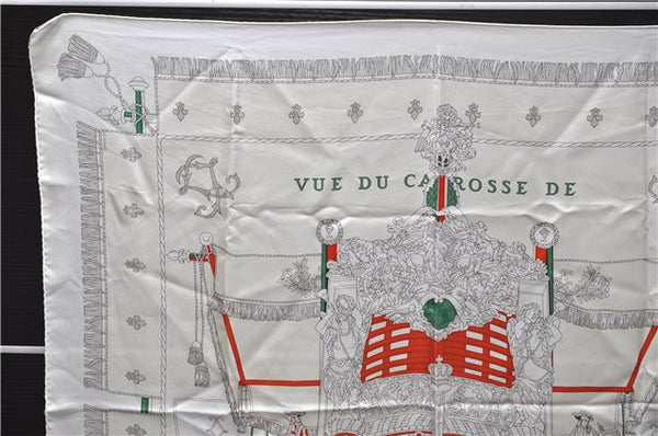 Authentic HERMES Carre 90 Scarf "VUE DU CAROSSE DE LA GALERE" Silk White 9150D