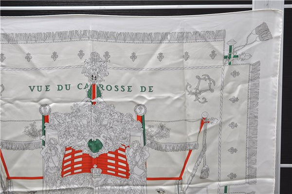 Authentic HERMES Carre 90 Scarf "VUE DU CAROSSE DE LA GALERE" Silk White 9150D