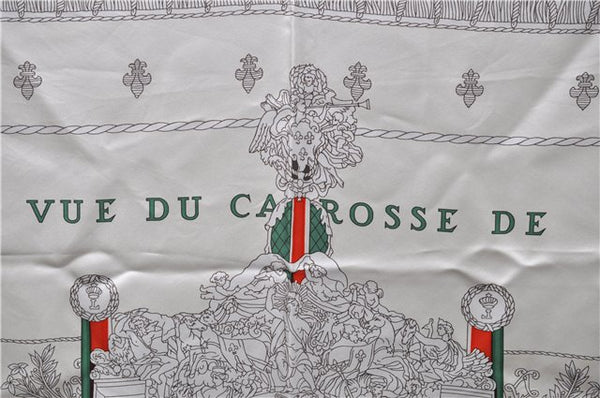 Authentic HERMES Carre 90 Scarf "VUE DU CAROSSE DE LA GALERE" Silk White 9150D