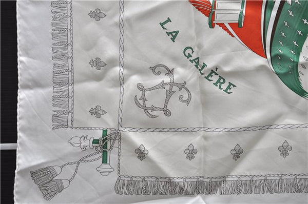 Authentic HERMES Carre 90 Scarf "VUE DU CAROSSE DE LA GALERE" Silk White 9150D