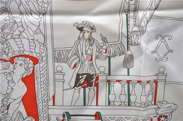 Authentic HERMES Carre 90 Scarf "VUE DU CAROSSE DE LA GALERE" Silk White 9150D