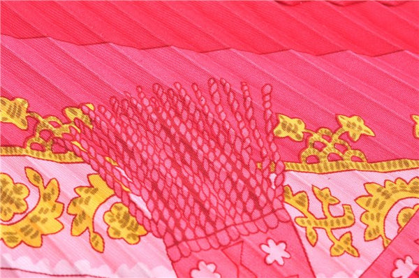 Authentic HERMES Pleats Scarf "Torins d'ar" Silk Pink 9154D