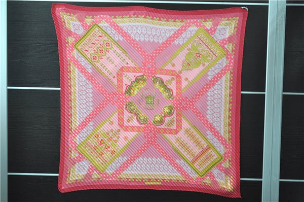 Authentic HERMES Pleats Scarf "Torins d'ar" Silk Pink 9154D