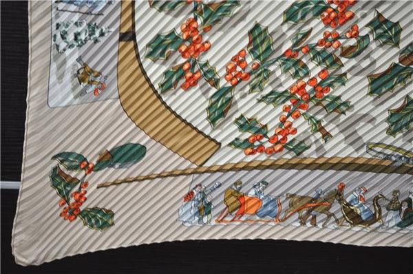 Authentic HERMES Pleats Scarf "Neige d'Antan" Silk Beige 9155D