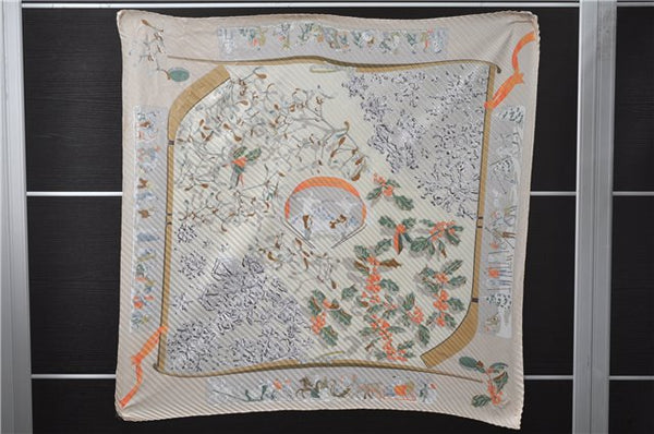 Authentic HERMES Pleats Scarf "Neige d'Antan" Silk Beige 9155D