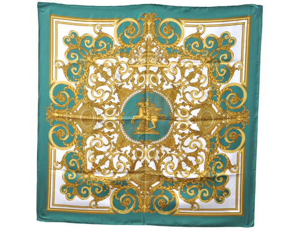 Authentic HERMES Carre 90 Scarf "Les Tuileries" Silk Green 9158D