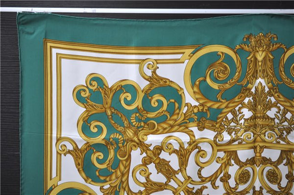 Authentic HERMES Carre 90 Scarf "Les Tuileries" Silk Green 9158D