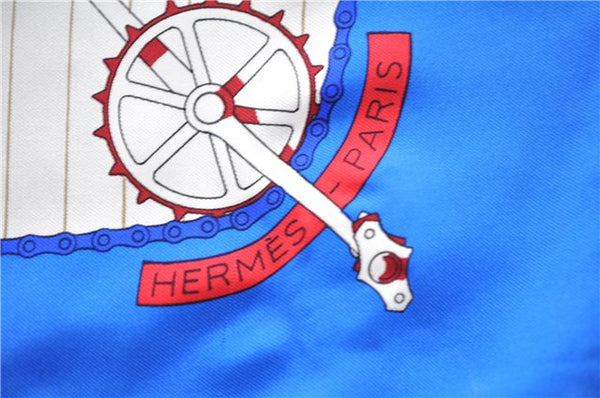 Authentic HERMES Carre 90 Scarf "LES BECANES" Silk Blue 9165D