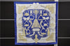 Authentic HERMES Carre 90 Scarf "ETRIERS" Silk Blue 9167D