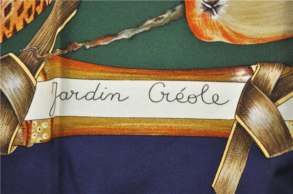 Authentic HERMES Carre 90 Scarf "Jardin Creole" Silk Navy 9169D