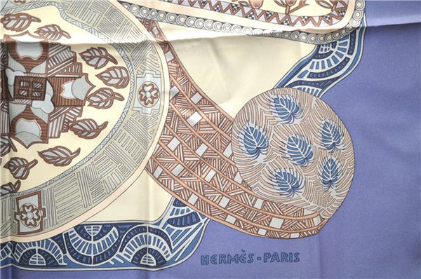 Authentic HERMES Carre 90 Scarf "ART des STEPPES" Silk Blue 9169E