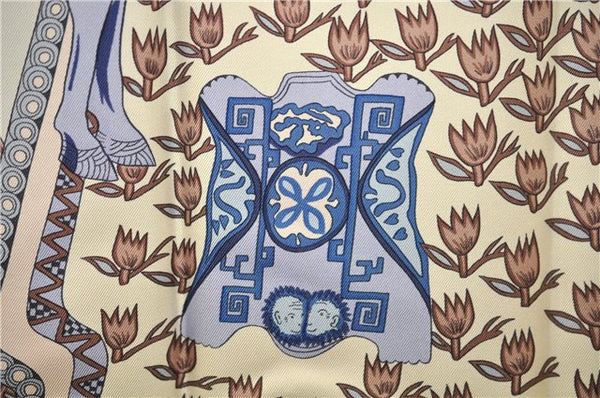 Authentic HERMES Carre 90 Scarf "ART des STEPPES" Silk Blue 9169E