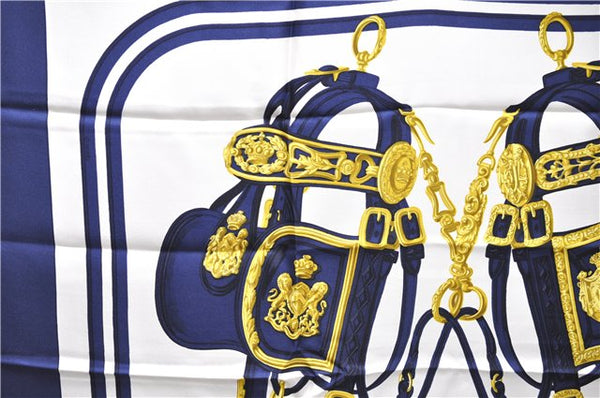 Authentic HERMES Carre 90 Scarf "BRIDES de GALA par" Silk Navy Paper Bag 9170D