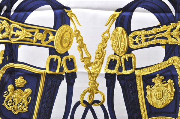 Authentic HERMES Carre 90 Scarf "BRIDES de GALA par" Silk Navy Paper Bag 9170D