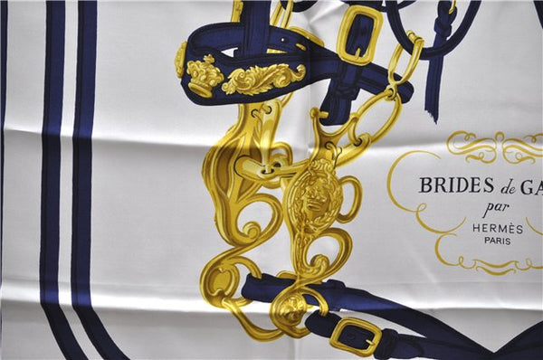 Authentic HERMES Carre 90 Scarf "BRIDES de GALA par" Silk Navy Paper Bag 9170D