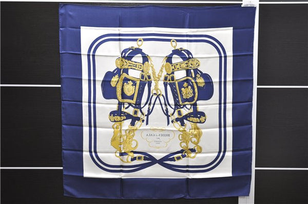 Authentic HERMES Carre 90 Scarf "BRIDES de GALA par" Silk Navy Paper Bag 9170D