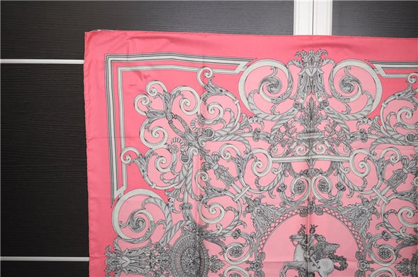 Authentic HERMES Carre 90 Scarf "LES TUILERIES" Silk Pink 9171D