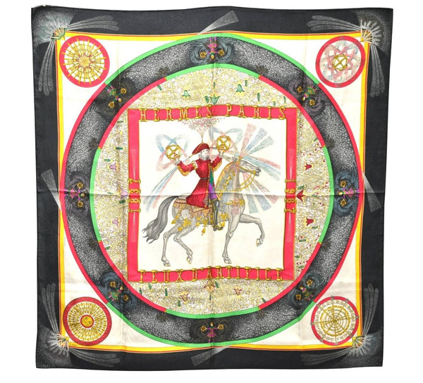 Authentic HERMES Carre 90 Scarf "FEUX D'ARTIFICE" Silk Black 9175C