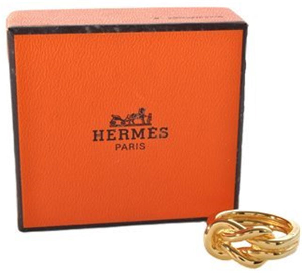 Authentic HERMES Scarf Ring Atame Circle Knot Design Gold Tone Box 9176E