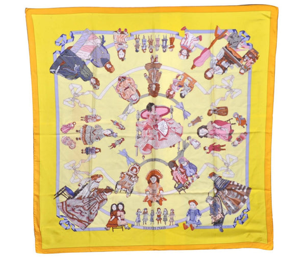 Authentic HERMES Carre 90 Scarf "HELLO DOLLY" Silk Yellow 9177C