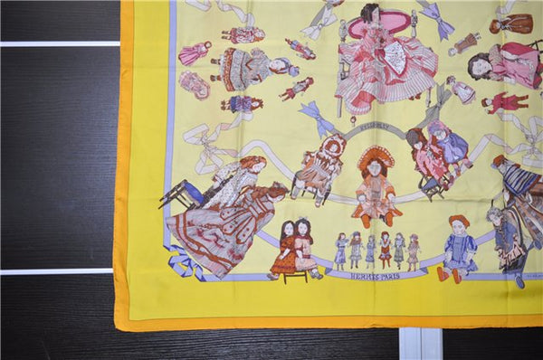 Authentic HERMES Carre 90 Scarf "HELLO DOLLY" Silk Yellow 9177C