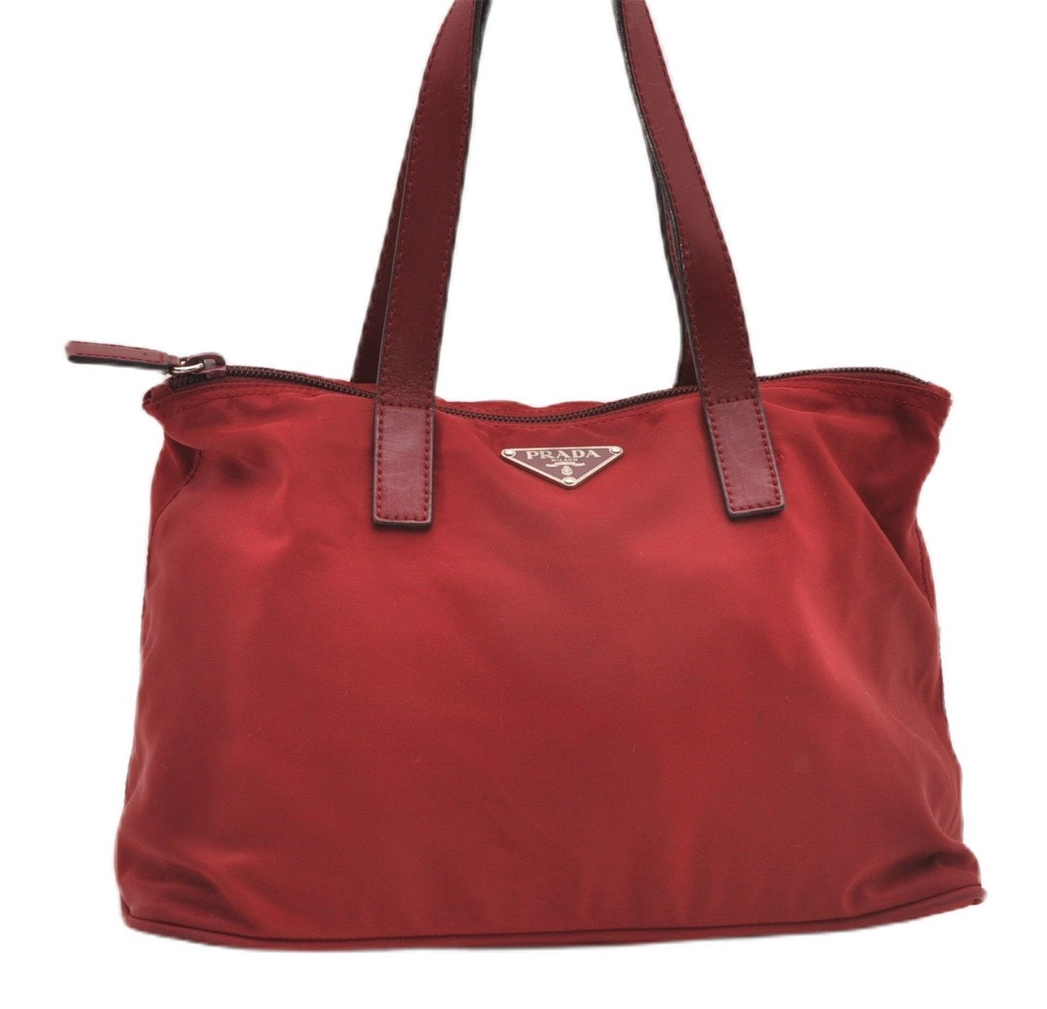 Authentic PRADA Vintage Nylon Tessuto Leather Shoulder Hand Bag Purse Red 9179F