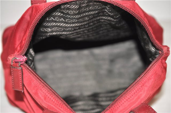 Authentic PRADA Vintage Nylon Tessuto Leather Shoulder Hand Bag Purse Red 9179F