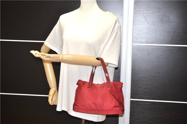 Authentic PRADA Vintage Nylon Tessuto Leather Shoulder Hand Bag Purse Red 9179F