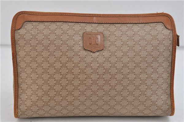 Authentic CELINE Macadam Blason Pattern Clutch Bag Purse PVC Leather Beige 9188C