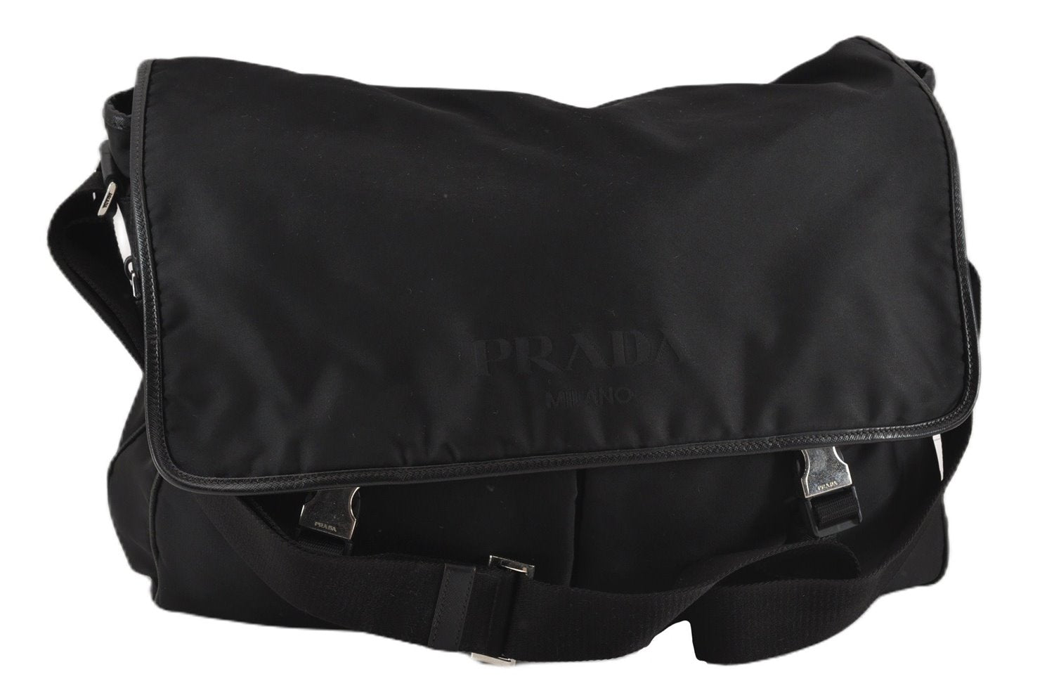 Authentic PRADA Nylon Tessuto Leather Shoulder Cross Body Bag Black 9188F