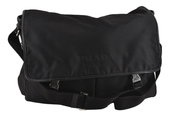 Authentic PRADA Nylon Tessuto Leather Shoulder Cross Body Bag Black 9188F