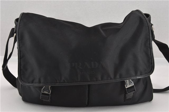 Authentic PRADA Nylon Tessuto Leather Shoulder Cross Body Bag Black 9188F