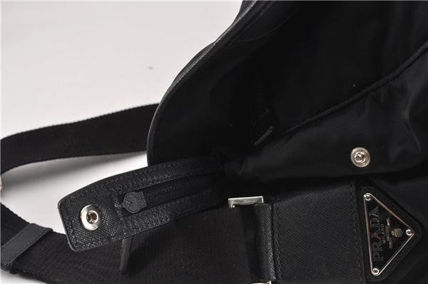Authentic PRADA Nylon Tessuto Leather Shoulder Cross Body Bag Black 9188F