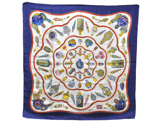 Authentic HERMES Carre 90 Scarf "Qu'importe le flacon" Silk Navy 9195D