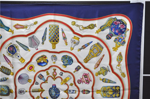 Authentic HERMES Carre 90 Scarf "Qu'importe le flacon" Silk Navy 9195D