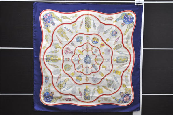 Authentic HERMES Carre 90 Scarf "Qu'importe le flacon" Silk Navy 9195D