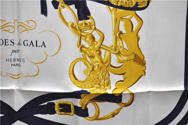 Authentic HERMES Carre 90 Scarf "BRIDES de GALA par" Silk Navy Paper Bag 9196D