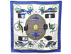 Authentic HERMES Carre 90 Scarf "Les Voitures a Transformation" Silk Blue 9197D