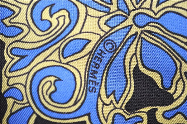 Authentic HERMES Carre 90 Scarf "ART DES STEPPES" Silk Black 9199D