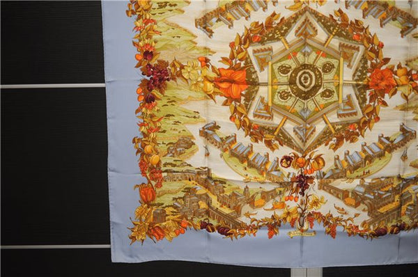 Authentic HERMES Carre 90 Scarf "Au Pays de Cocagne" Silk Light Blue 9201D