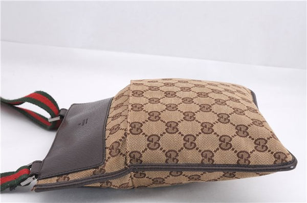 Authentic GUCCI Web Sherry Line Shoulder Bag GG Canvas Leather 27639 Brown 9225E