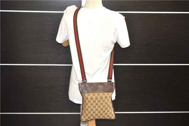 Authentic GUCCI Web Sherry Line Shoulder Bag GG Canvas Leather 27639 Brown 9225E