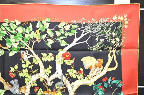 Authentic HERMES Carre 90 Scarf "AU COEUR DES BOIS" Silk Yellow Box 9230E